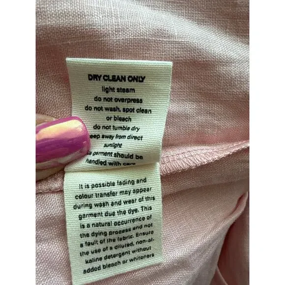 Morton Mac Stella Midi Linen Shirt Dress Light Pink Size Medium/Large Tall - Picture 12 of 12